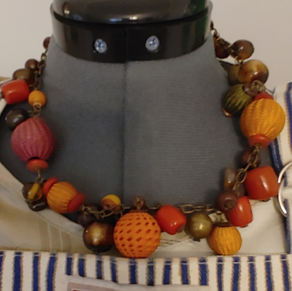 Colorful Beaded Choker Necklace Stone & Covered Baubles (343)